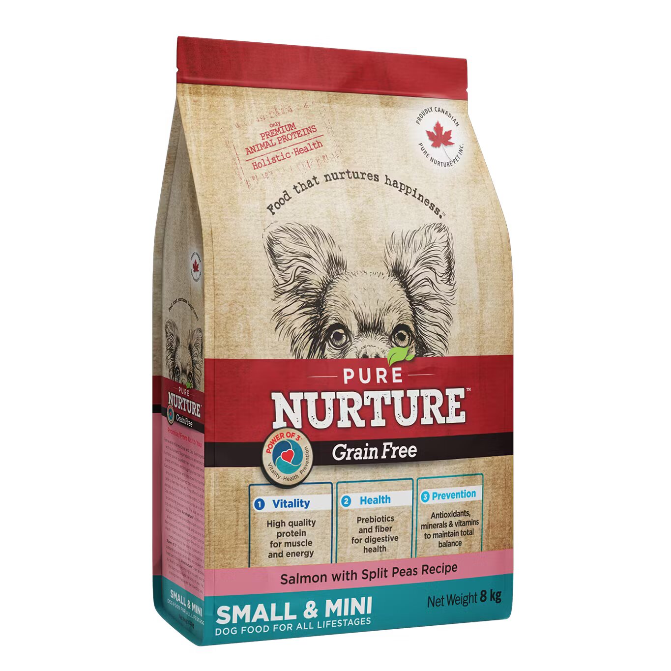 Pure Nurture Hrana caini de talie mica si mini Grainfree cu somon si mazare 8 kg
