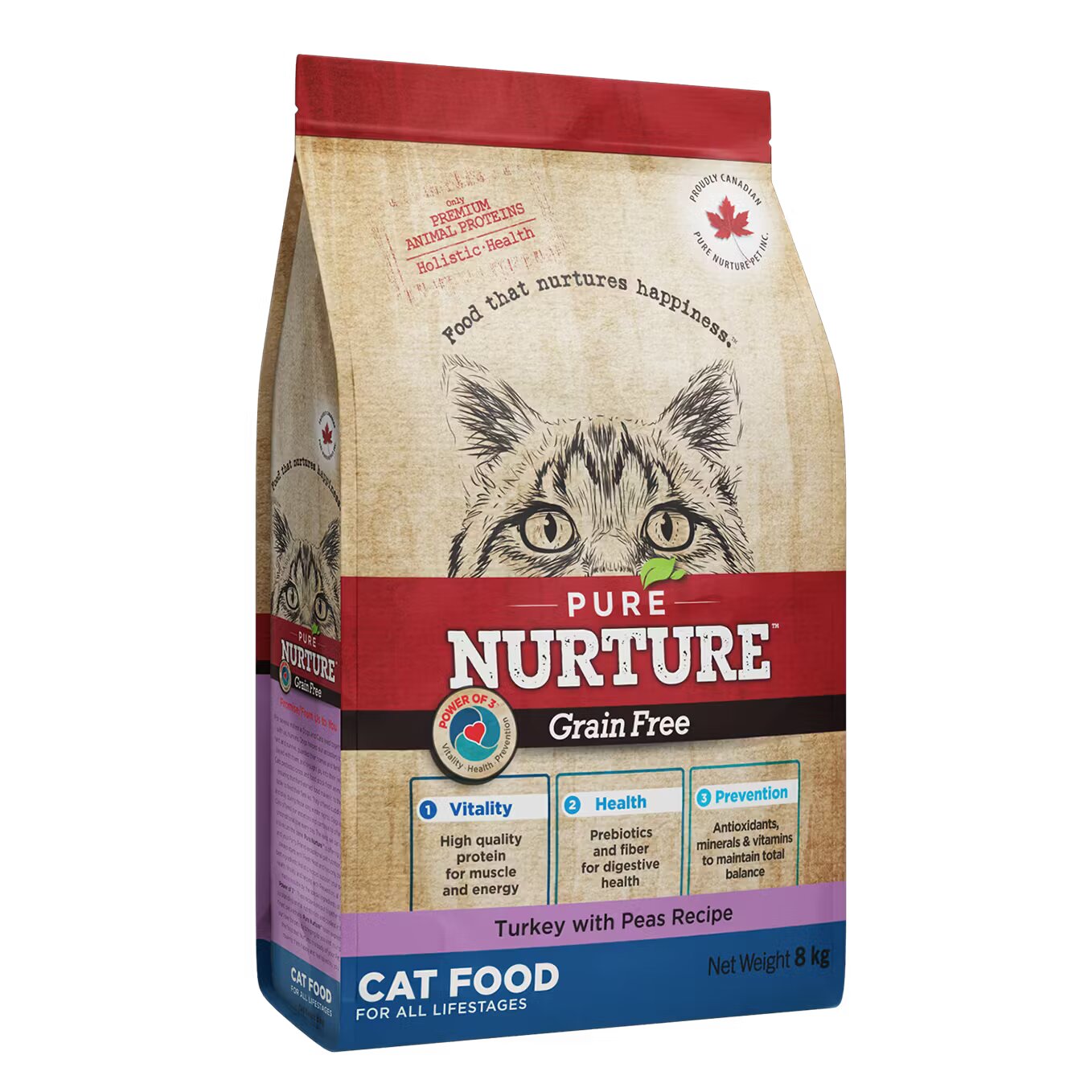 Pure Nurture Hrana pisici de toate varstele Grainfree cu mazare si curcan 8 kg