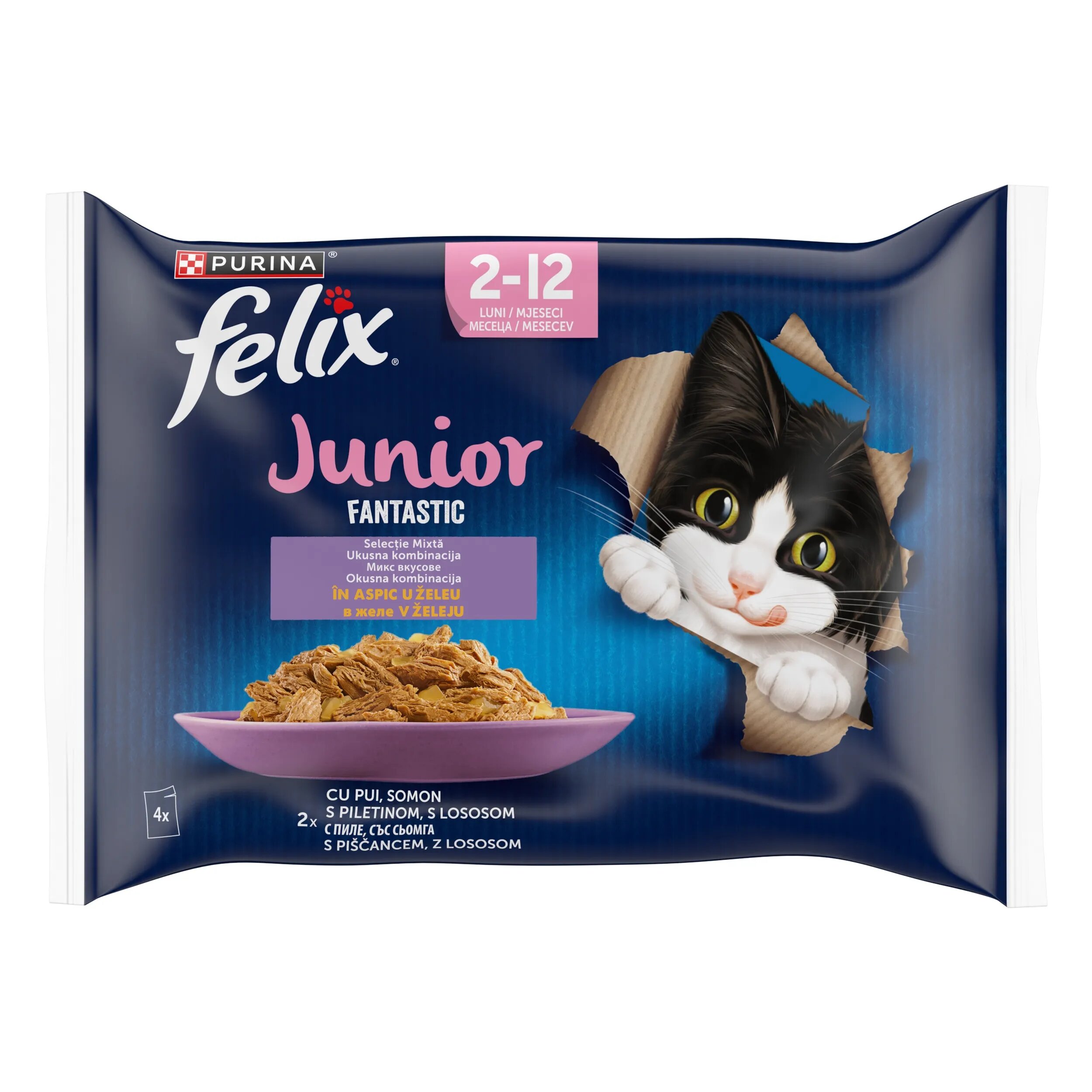 Purina Felix Fantastic Junior Multipack Pui in Aspic 4 x 85 g