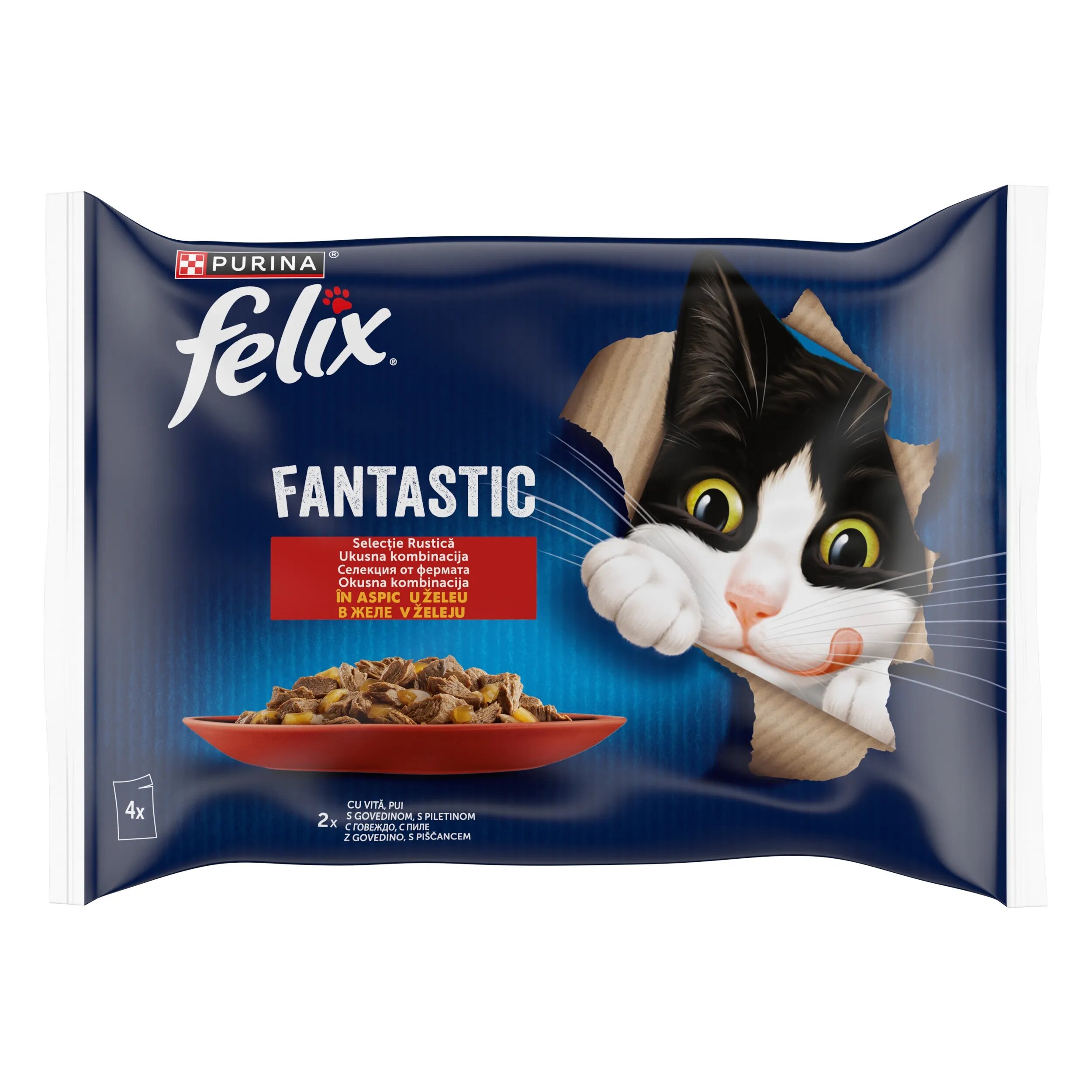 Purina Felix Fantastic Pui Vita Iepure Miel in Aspic Multipack 12 x 85 g
