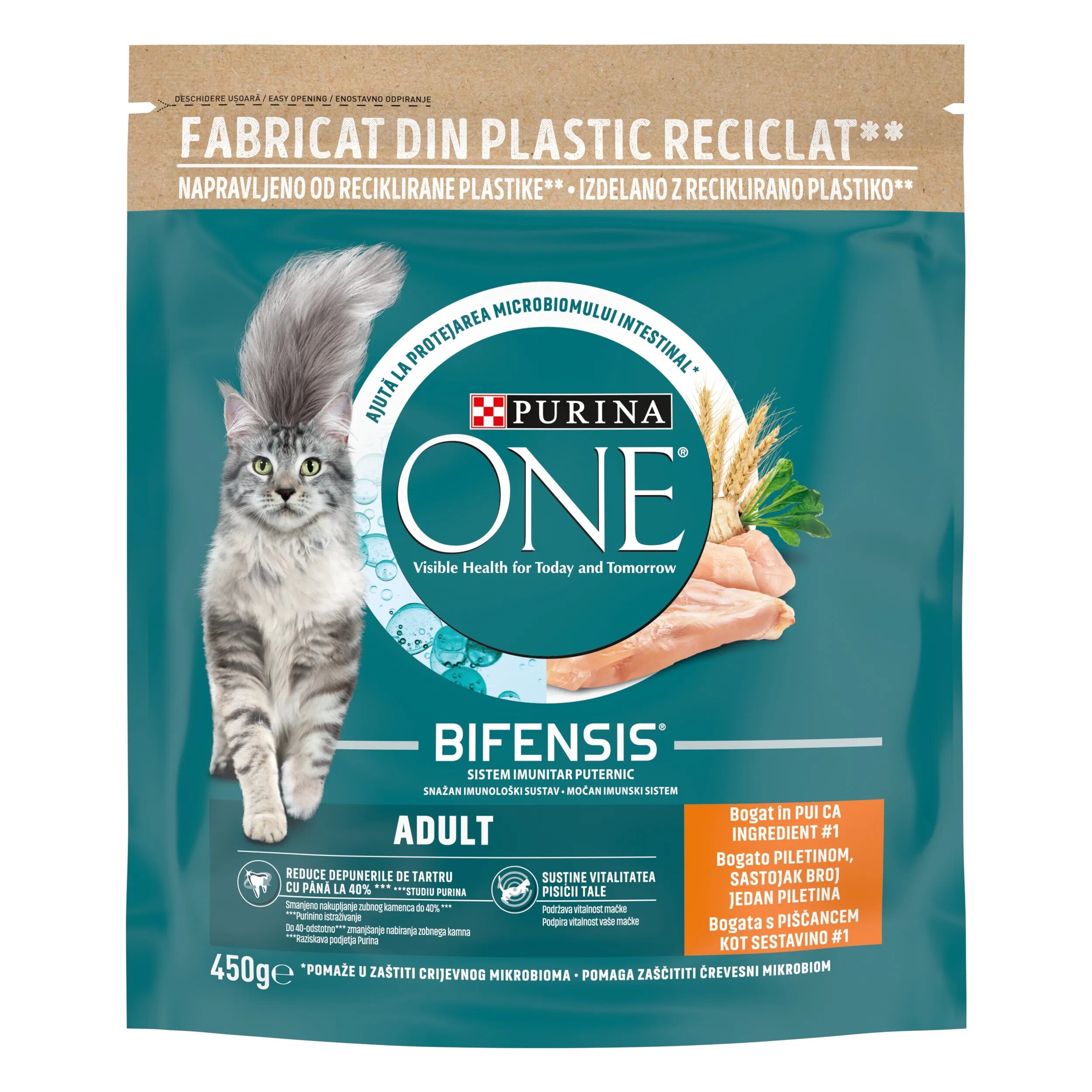 Purina ONE ADULT Pui si Cereale Integrale hrana uscata pentru pisici 450 g