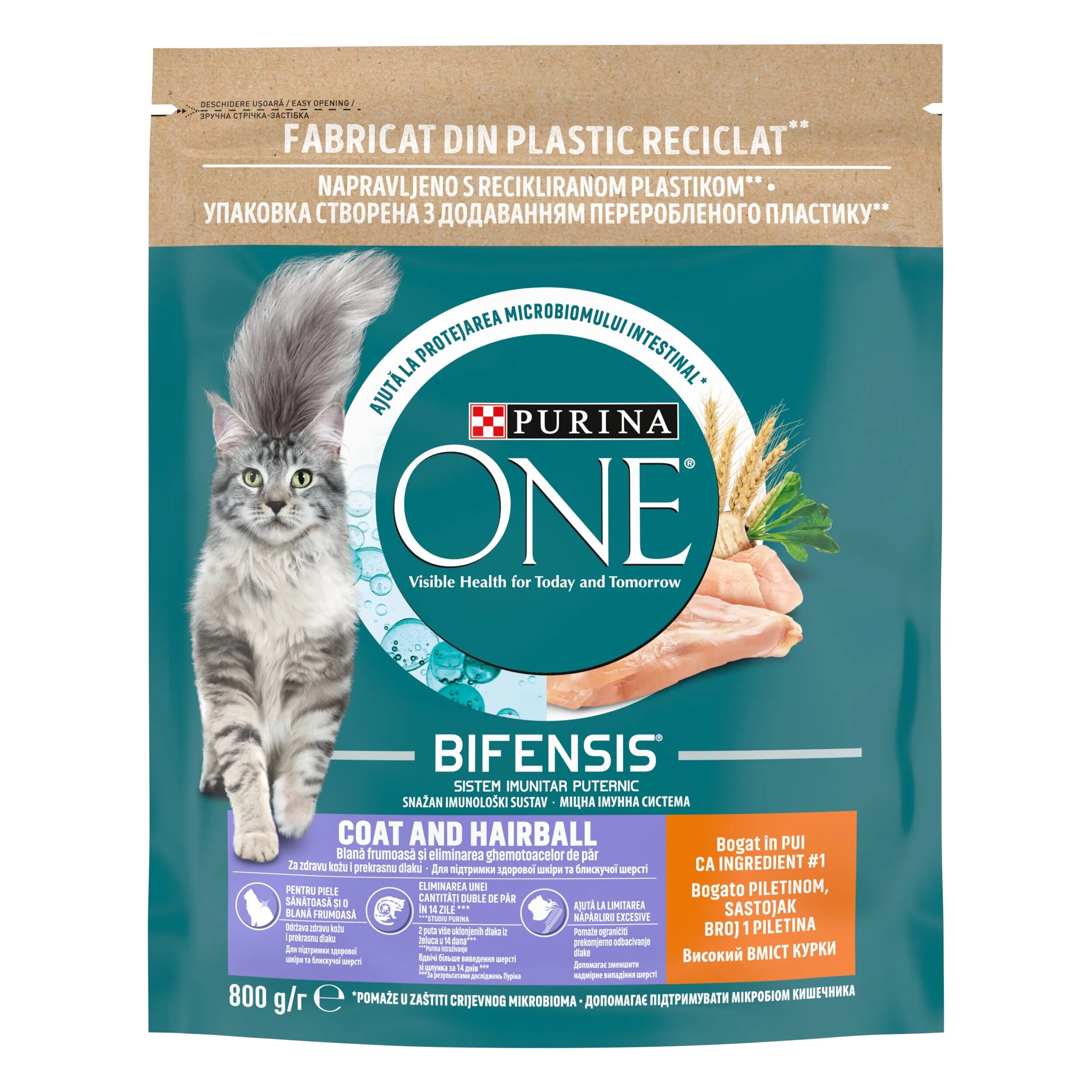 Purina ONE COAT and HAIRBALL Pui si Cereale Integrale hrana uscata pentru pisici 750 g