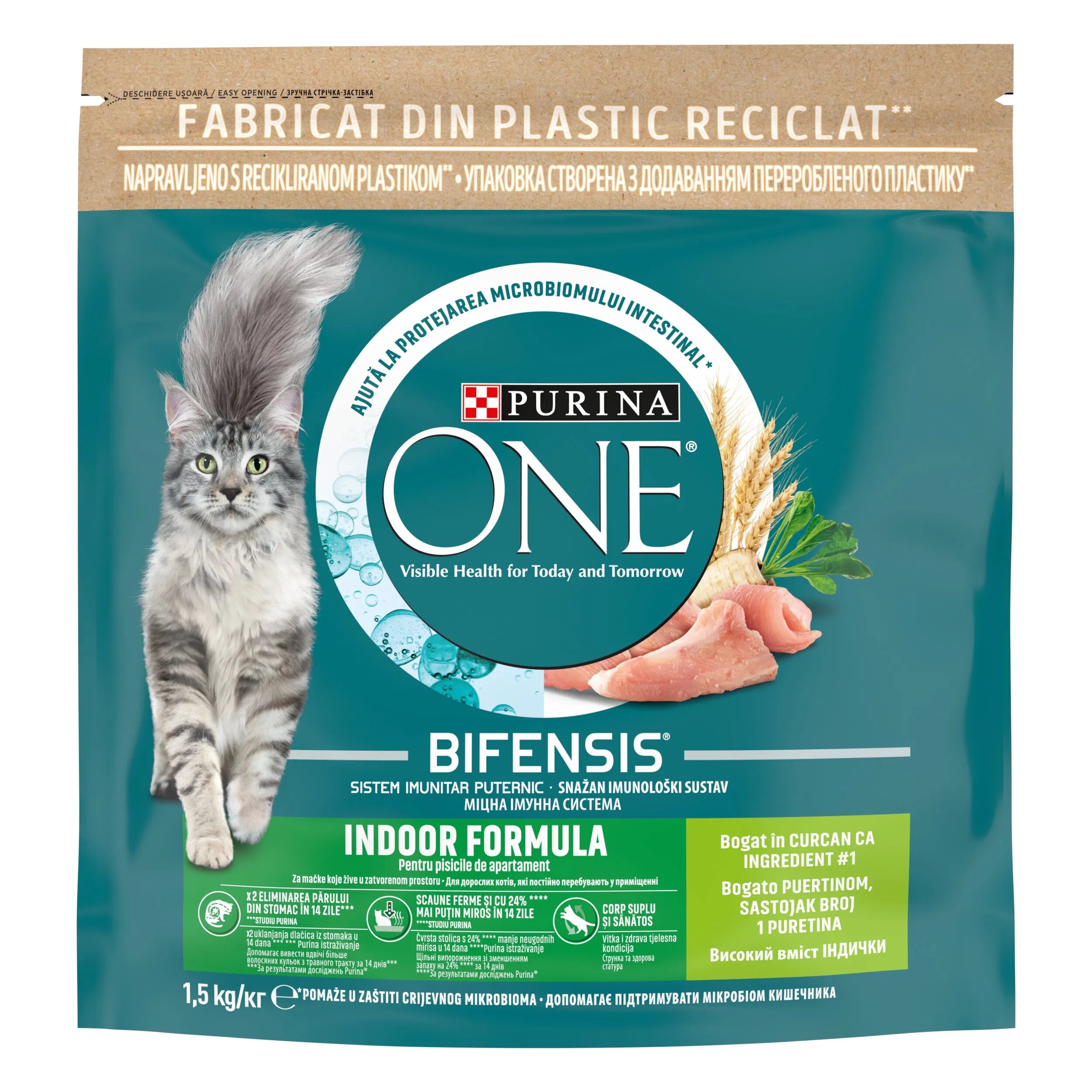 Purina ONE INDOOR Formula Curcan si Cereale Integrale hrana uscata pentru pisici 1.4 kg