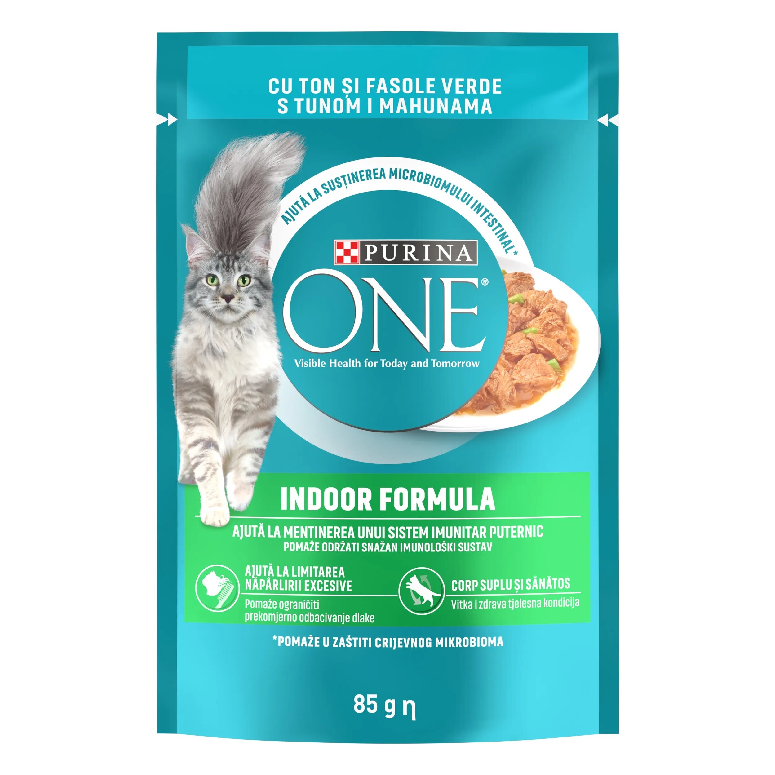 Purina ONE Indoor mini fileuri cu Ton si Fasole Verde in sos 85 g