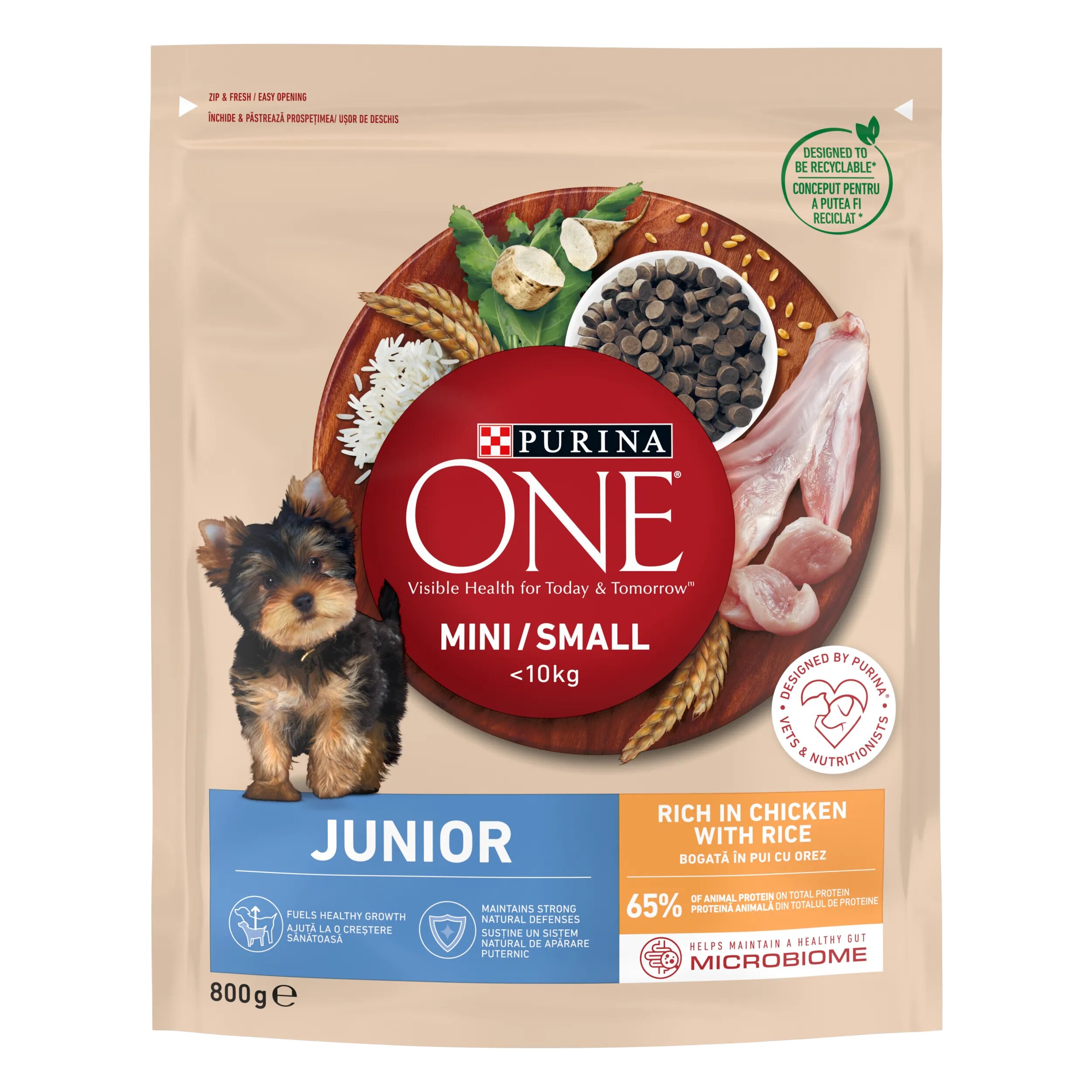 Purina ONE MINI Dog Junior Pui si Orez hrana uscata pentru caini 800 g