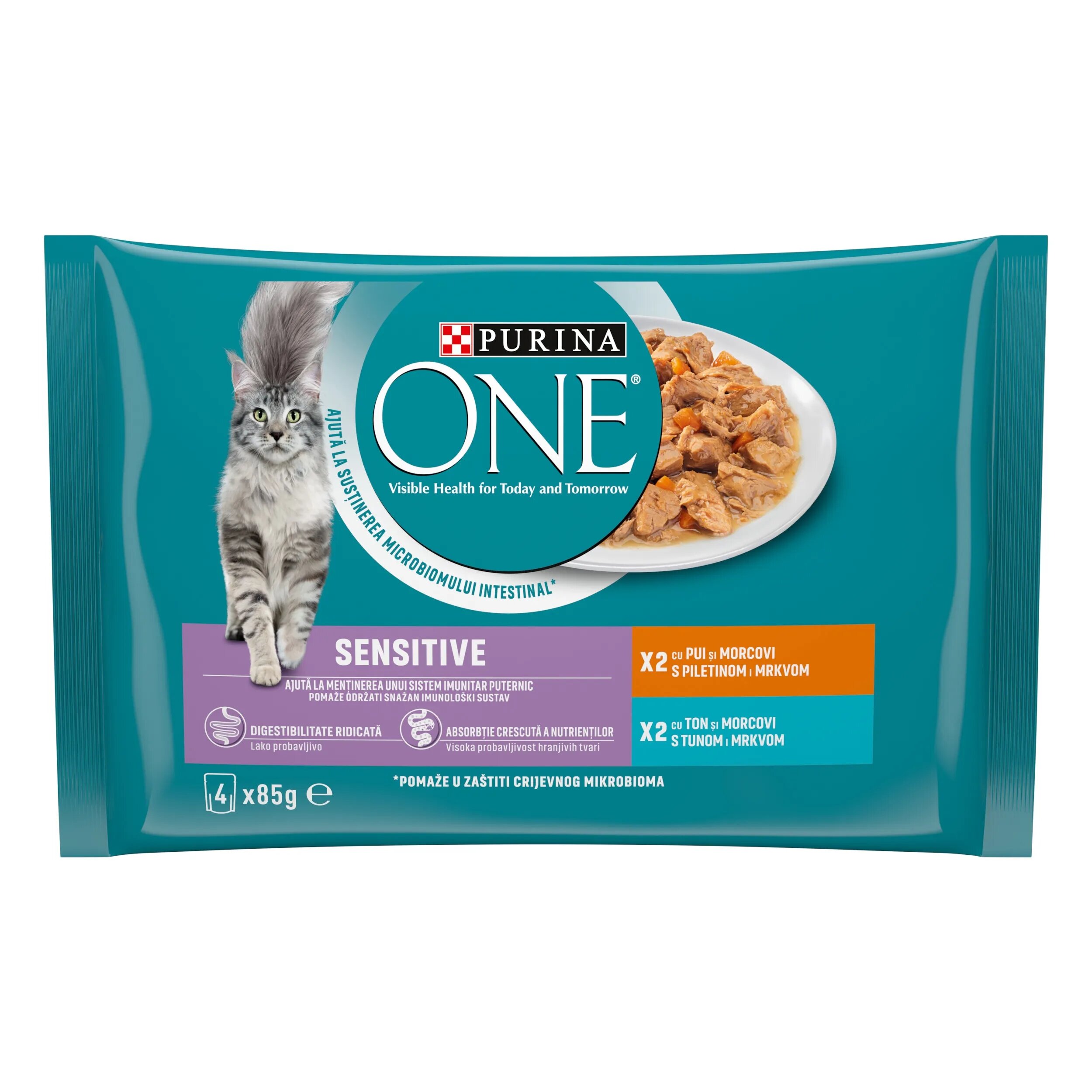 Purina ONE SENSITIVE Pui/ Ton Mini Fileuri in Sos 4x85 g