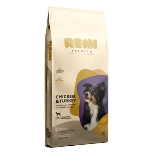 Remi Premium Hrana Uscata Caini Adult Medium Breed cu Pui si Curcan 12.5 kg