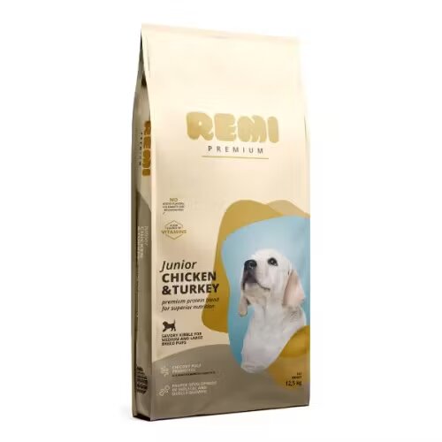 Remi Premium Hrana Uscata Caini Junior Medium-Large Breed cu Pui si Curcan 12.5 kg