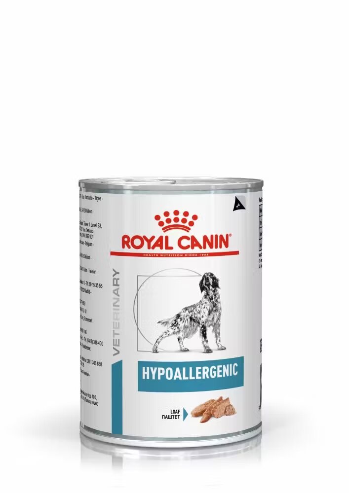 Royal Canin Hypoallergenic XS-XL dieta veterinara conserva hrana umeda caini alergii alimentare 400 g