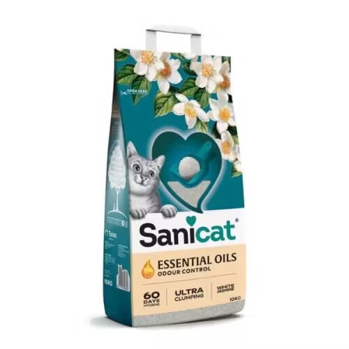 Sanicat Asternut pentru pisici Essential Oils White cu parfum de iasomie 10 kg