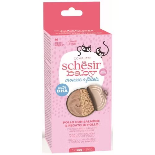 Schesir Hrana umeda pisici Baby Mouse si Filet Cat Pui si Somon 3x55 g