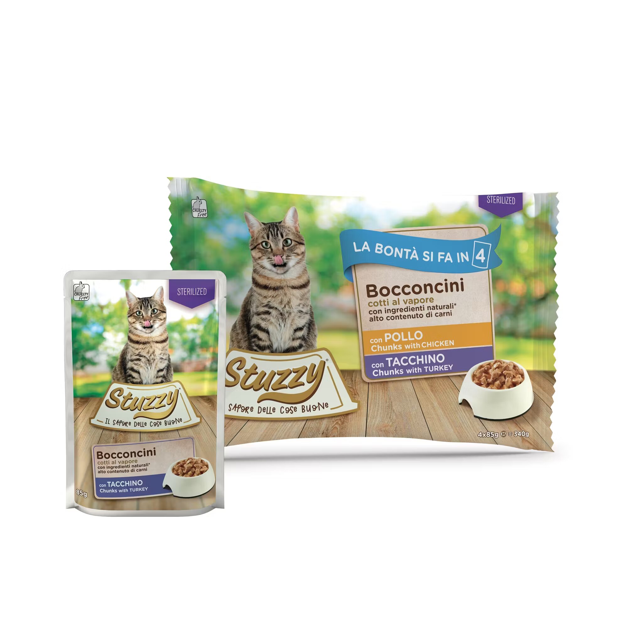 Stuzzy Pack bucati sos Sterilized pui/ curcan 4 x 85 g