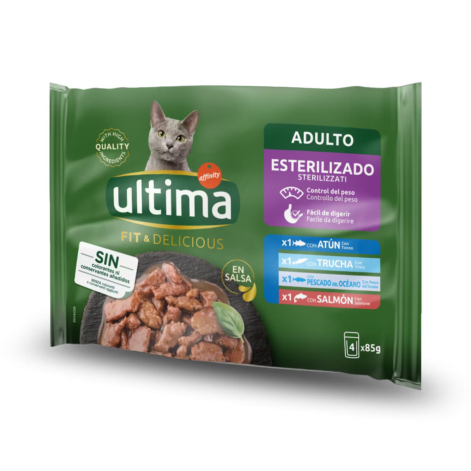 Ultima Cat Hrana umeda pisici Adult Sterilizat Fit & Delicious Multipack Ton Pastrav Somon & Peste Oceanic 4x85 g