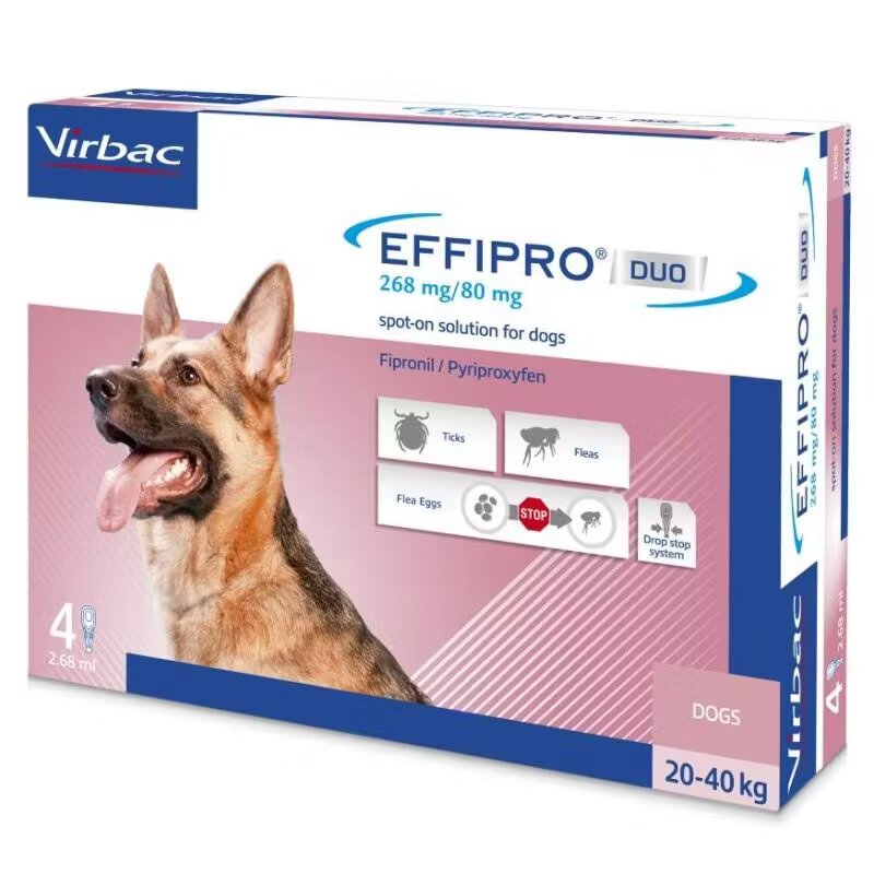 Virbac Effipro Duo Dog L 268 mg pipete antiparazitare caini talie mare (20 - 40 kg) 4 pipete