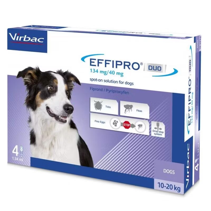 Virbac Effipro Duo Dog M 134 mg pipete antiparazitare caini talie medie (10 - 20 kg) 4 pipete