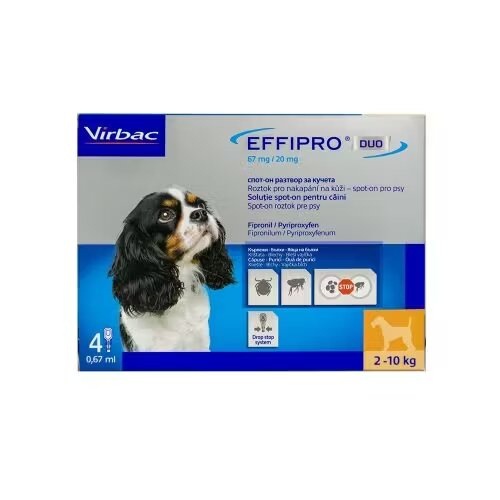 Virbac Effipro Duo Dog S 67 mg pipete antiparazitare caini talie mica (2 - 10 kg) 4 pipete