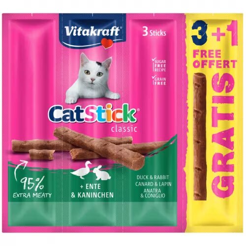 Vitakraft Recompense Pisici CatStick Iepure si Rata 3+1 PROMO 72 g