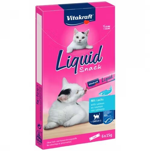 Vitakraft Snack Lichid Pisici Somon si Omega-3 6 x 15 g